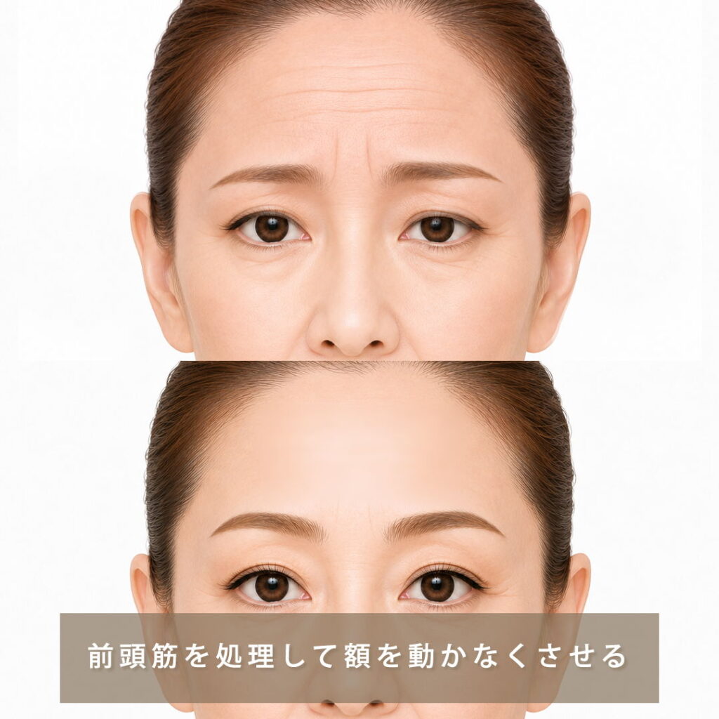 前頭筋不動化で麻酔をする様子